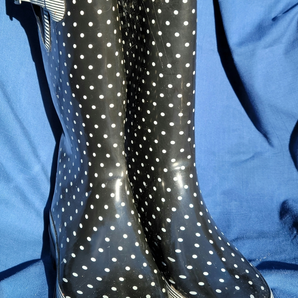 Chooka black polka dot tall boots, size 9/ 40.5,